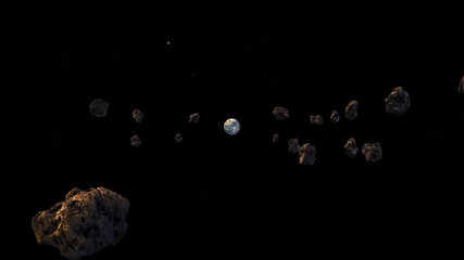 Stream of asteroids flying to Earth, space danger