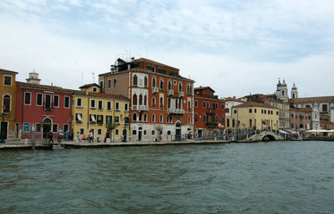 Fototapeta na wymiar Cityscape with facades and water in Venice.