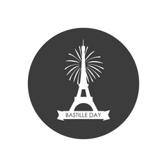 Happy bastille day concept, eiffel tower with ribbon and firework, block silhouette style
