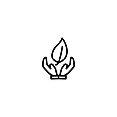 Hands holding leaf. Eco growth icon. Environment protection sign.