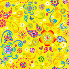 Vector seamless - Chinese flower pattern with butterfly
