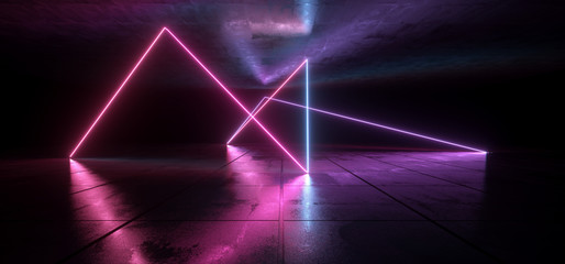 Fototapeta na wymiar Cyber Underground Tunnel Corridor Neon Beam Lasers Glowing Purple Blue Vibrant Rough Concrete Floor Empty Dark Background Spaceship Sci Fi 3D Rendering