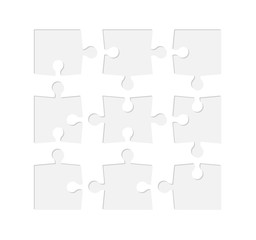 Set of jigsaw puzzle templates. Many puzzle pieces isolated on a white background. Vector illustration