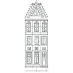House. European building.Coloring book antistress for children and adults. Zen-tangle style.Black and white drawing