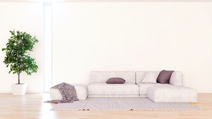 Large luxury modern minimal bright interiors room mockup illustration 3D rendering