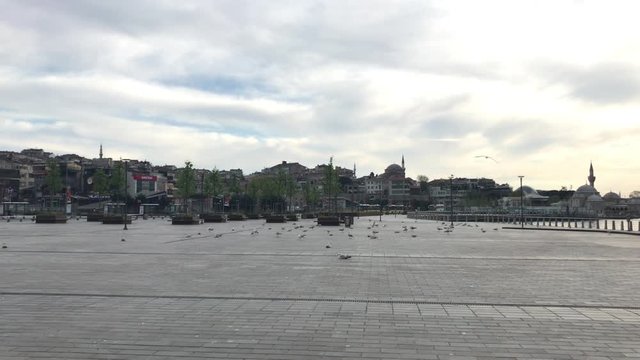The crowded Uskudar square corona virus covid-19 is quite calm because of the pandemic. Uskudar square in curfew
