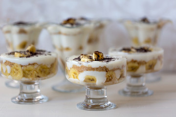 Sweet Homemade Pudding with sliced banana