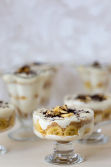 Sweet Homemade Pudding with sliced banana