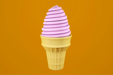 Strawberry soft serve ice cream with crispy wafer cone, 3D rendering