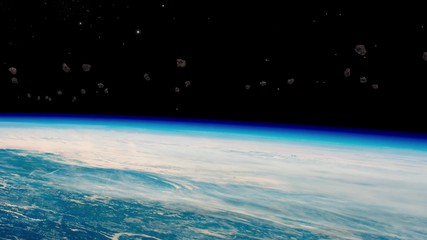 Stream of asteroids flying to Earth, space danger