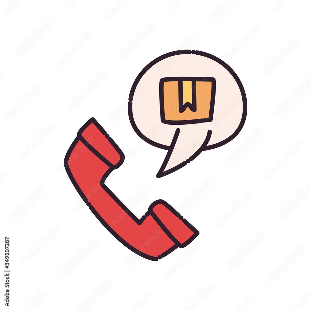 Poster phone and box inside bubble flat style icon vector design