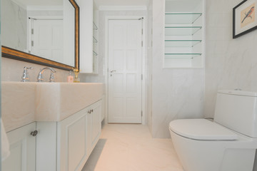 white toilet clean and simple bathroom