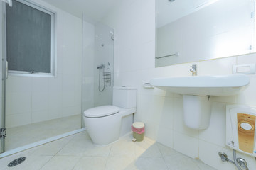 Fototapeta na wymiar white toilet clean and simple bathroom