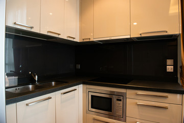 Modern kitchen interior with electric and microwave oven