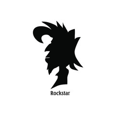 Rocker musician man rock star singer hipster face logo icon silhouette Funny design cartoon style Fashion print for clothes apparel greeting invitation card picture banner poster flyer websites Vector