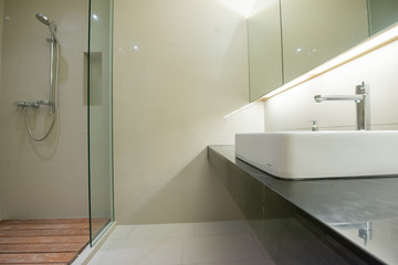 Luxury bathroom bright colors in apartment 