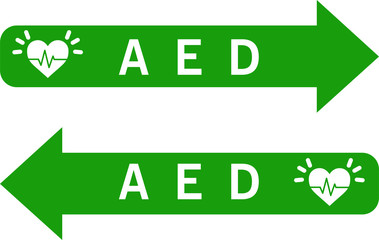 AED green two way directional sign