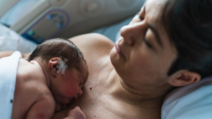 newborn mother and son