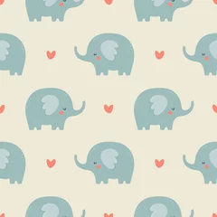 Behang Olifant schattig naadloos patroon, Cartoon olifant achtergrond, vectorillustratie © Gabriel Onat