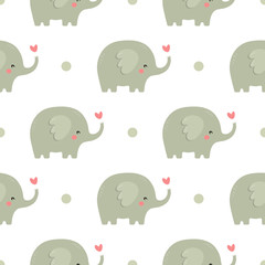 Elephant cute seamless pattern, Cartoon elephant background, vector illustration