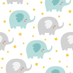 Foto op geborsteld aluminium Olifant Olifant schattig naadloos patroon, Cartoon olifant achtergrond, vectorillustratie