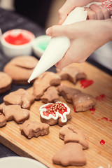 Close up of cookies baking. Little kids hands