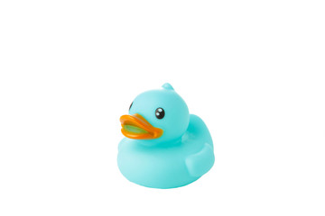Blue rubber duck isolated on white background
