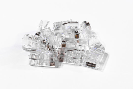 RJ45 LAN WAN ADSL Male Connectors Isolated On White Background