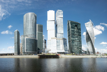 Fototapeta na wymiar Scyscrapers of Moscow city under blue sky