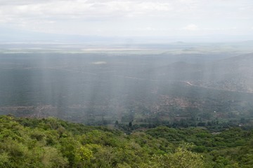 Scenic mountain landscapes against sky in rural Kenya