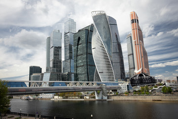 Scyscrapers of Moscow city under blue sky