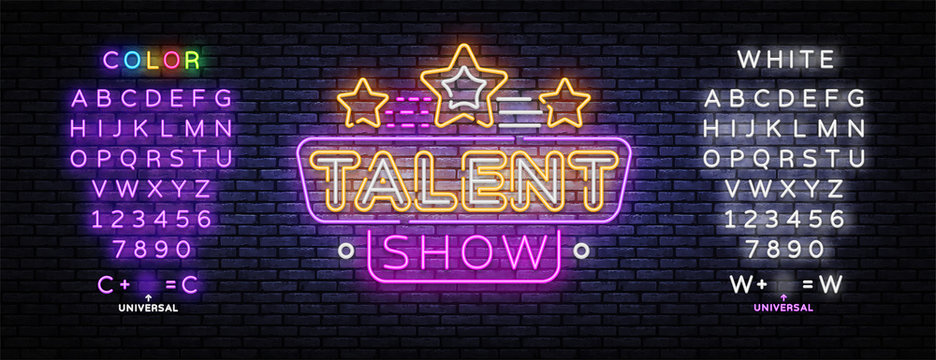 Talent Show neon sign vector. Talent Show Design template, light banner, night signboard, nightly bright advertising, light inscription. Vector illustration. Editing text neon sign