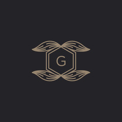 Modern monogram leaf style linear with the letters G