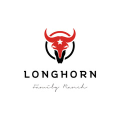 Longhorn Bull Buffalo Cow Cattle Head skull logo design