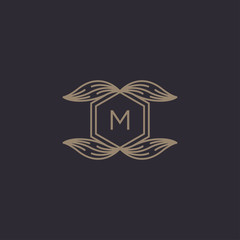Modern monogram leaf style linear with the letters M