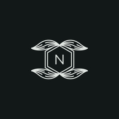Modern monogram leaf style linear with the letters N