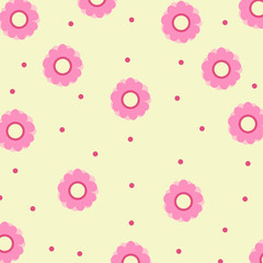 Abstract elegance and cute pattern with pink flowers and bright yellow background. The elegant the template for fashion prints.
