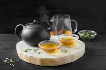 chinese traditional tea ceremony on black background 