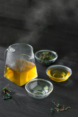 chinese traditional tea ceremony on black background 