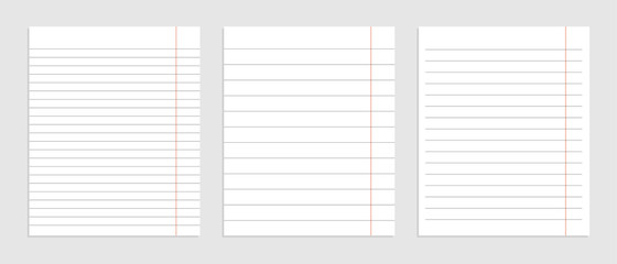 realistic set of blank paper line sheets