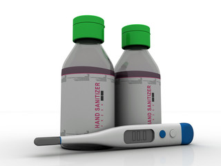 3d rendering Antiseptic hand sanitizer,Antibacterial hand sanitizer,Realistic spray bottle with Electrical thermometer