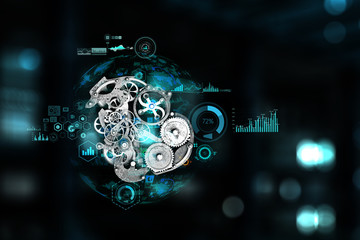Gears and cogs macro . Mixed media