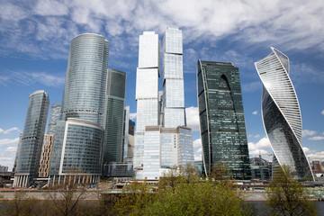 Scyscrapers of Moscow city under blue sky