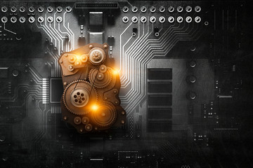 Gears and cogs macro . Mixed media