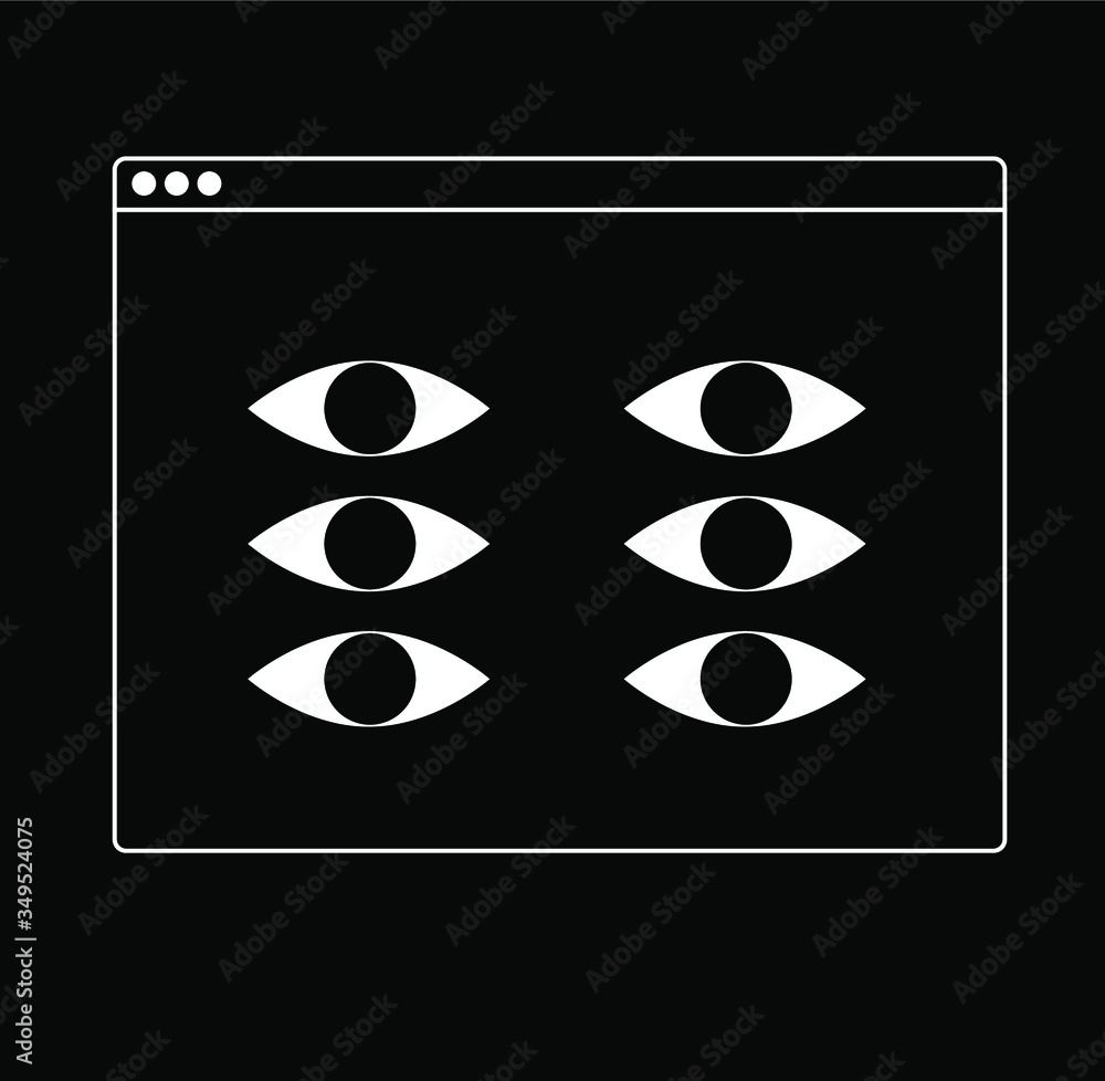 Poster console window with big eye. concept illustration for spyware.