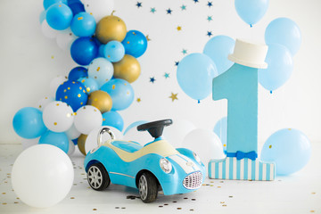 Blue decor for first birthday