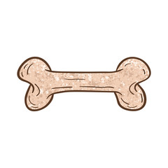 Outlined and textured cartoon dog bone illustration. On white background