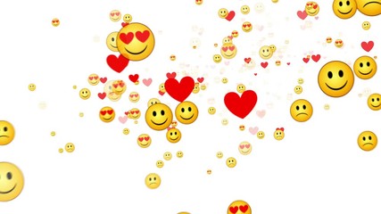 Emoji icon abstract background. Smile, love, sad emoticon isolated symbols seamless loopable 3d tunnel animation. Abstract concept digital background of chat and social media communication. - Powered by Adobe