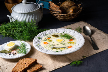 Dill soup with egg and fresh dill