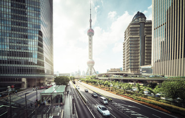 Naklejka premium road in Shanghai Lujiazui financial center, China